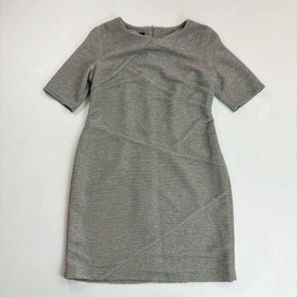 B WORKS Crinkle Sparkle Sheath Dress SZ 12 Evening Wear Taupe Silver